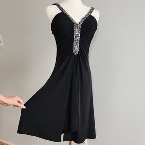 JS Boutique Black Midi Dress - Decollete With Beaded Embellished Size 4